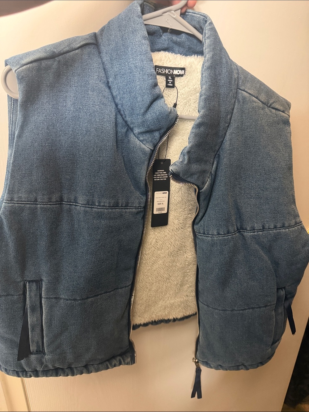 Fashion Nova Kids Light Blue Sherpa-Lined Puffer Vest
